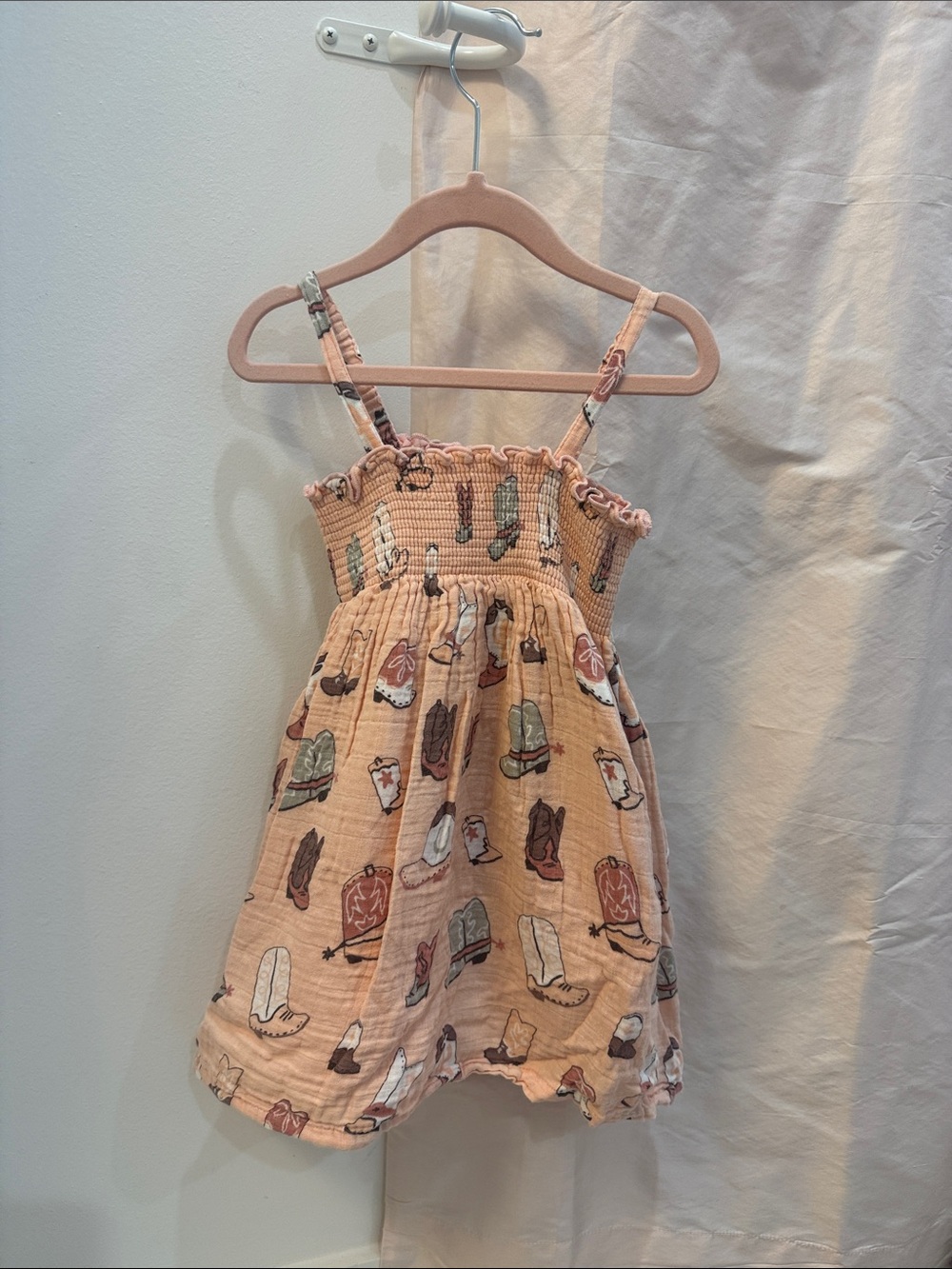 Angel Dear Peach Cowboy Boot Print Sundress